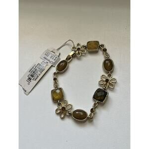 MONET 2 CHAIN LINK CHARM BRACELET Amber Jelly Daisy Rhinestone NWT